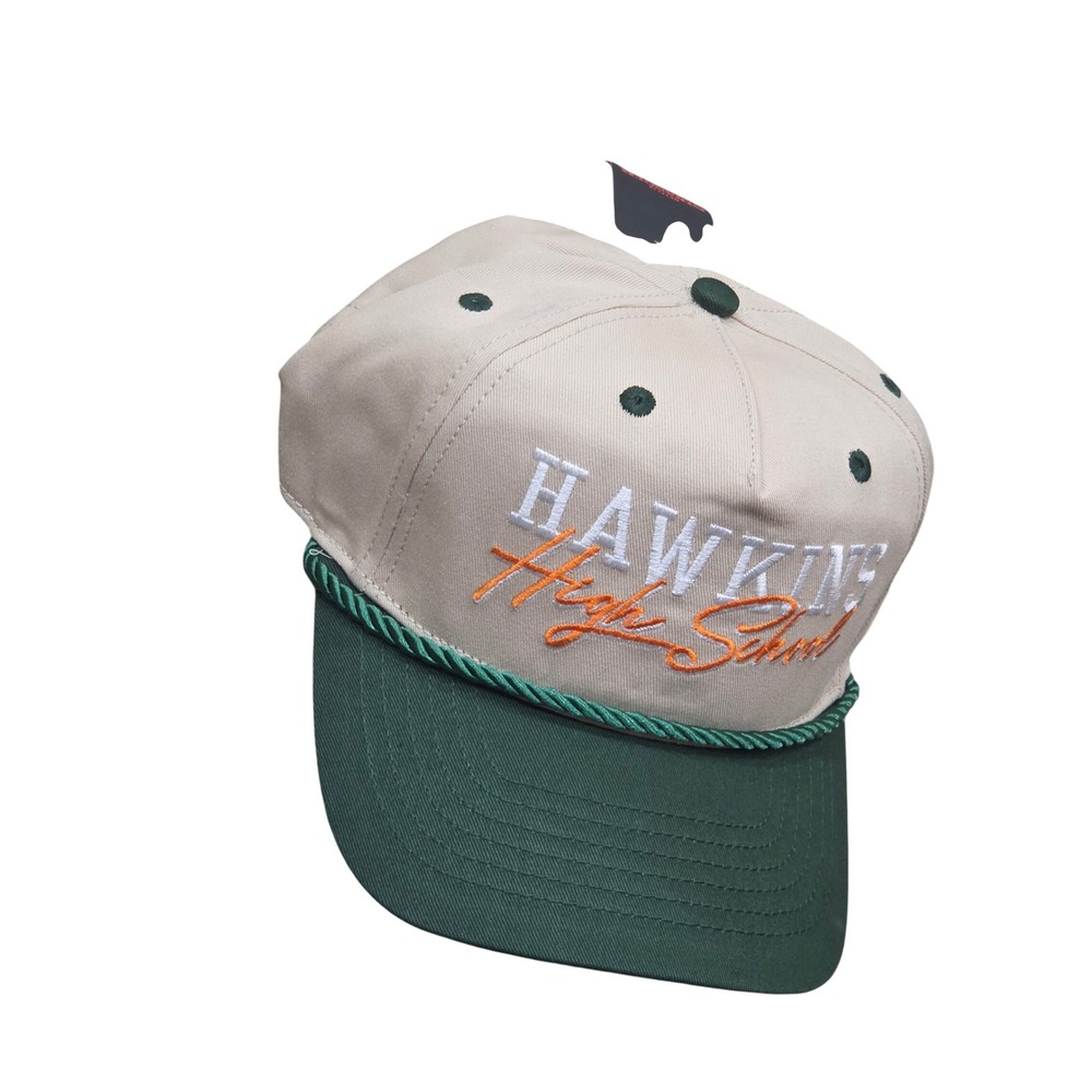 Stranger Things Hawkins High School Retro Snapback Hat Green Tan Baseball Cap - Picture 3 of 5